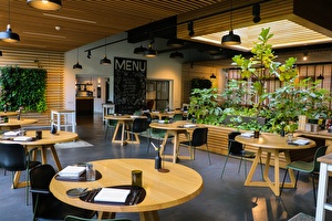 Interior Restaurant Wannee with Sustainable Furnitures and Inside Garden